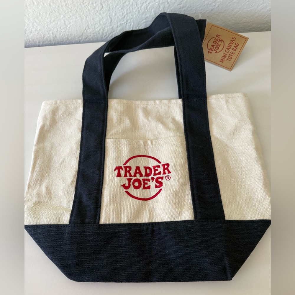 Trader Joe's Navy Blue & Beige Canvas Mini Tote Bag